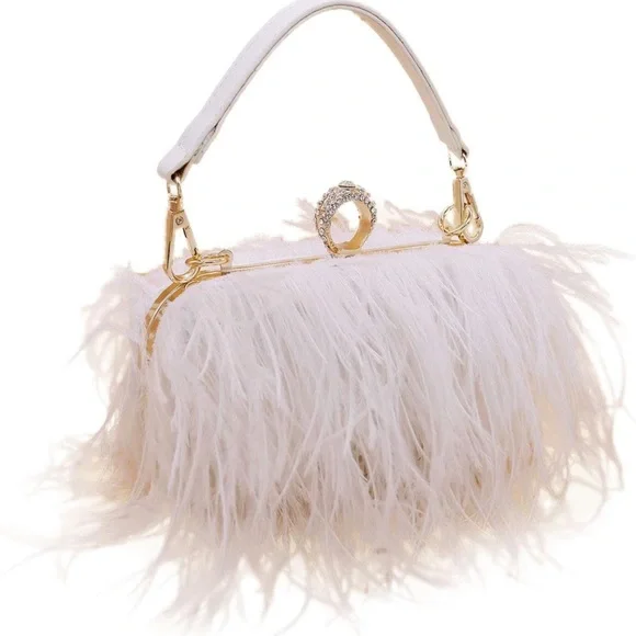 Elegant White Feather Clutch - Picture 1 of 4